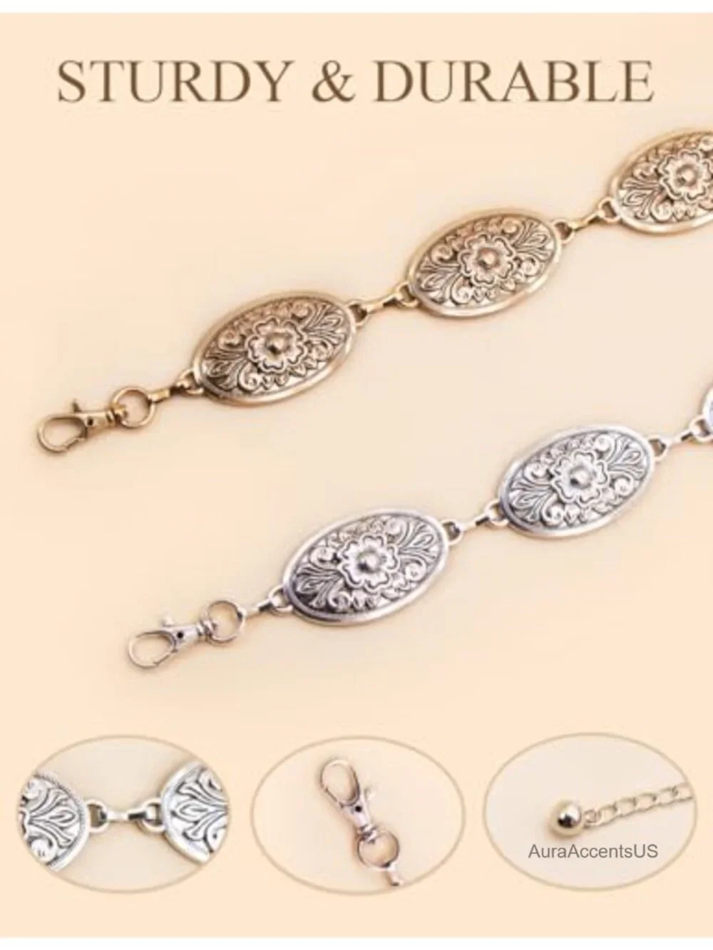 Western Metal Concho Belt for Women Cowgirl Chain Belt
